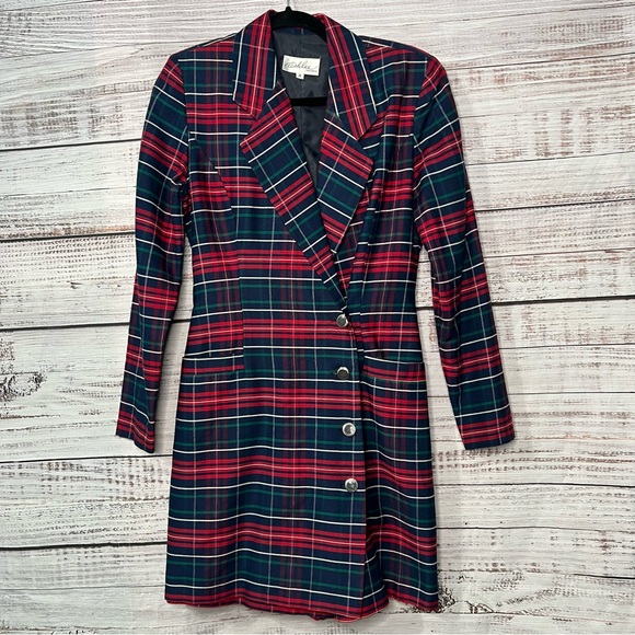 Vintage Pants - VTG Ashlee California Size 4 Blazer Romper Holiday Plaid Wrap Retro Christmas